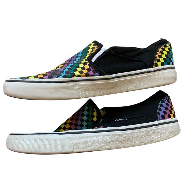 Vans Off the Wall Multicolor Rainbow Check Slip On Tennis Shoes - Picture 9 of 10